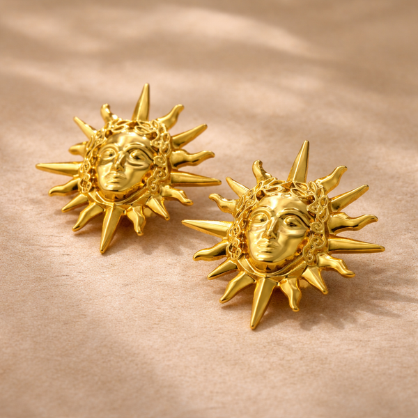 Vintage Sun Face Gold Anti Tarnish Stainless Steel Stud Earrings Bulk Secondary image