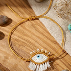 Multi Color Evil Eye Gold Beads Fabric Bracelet For Women Bulk