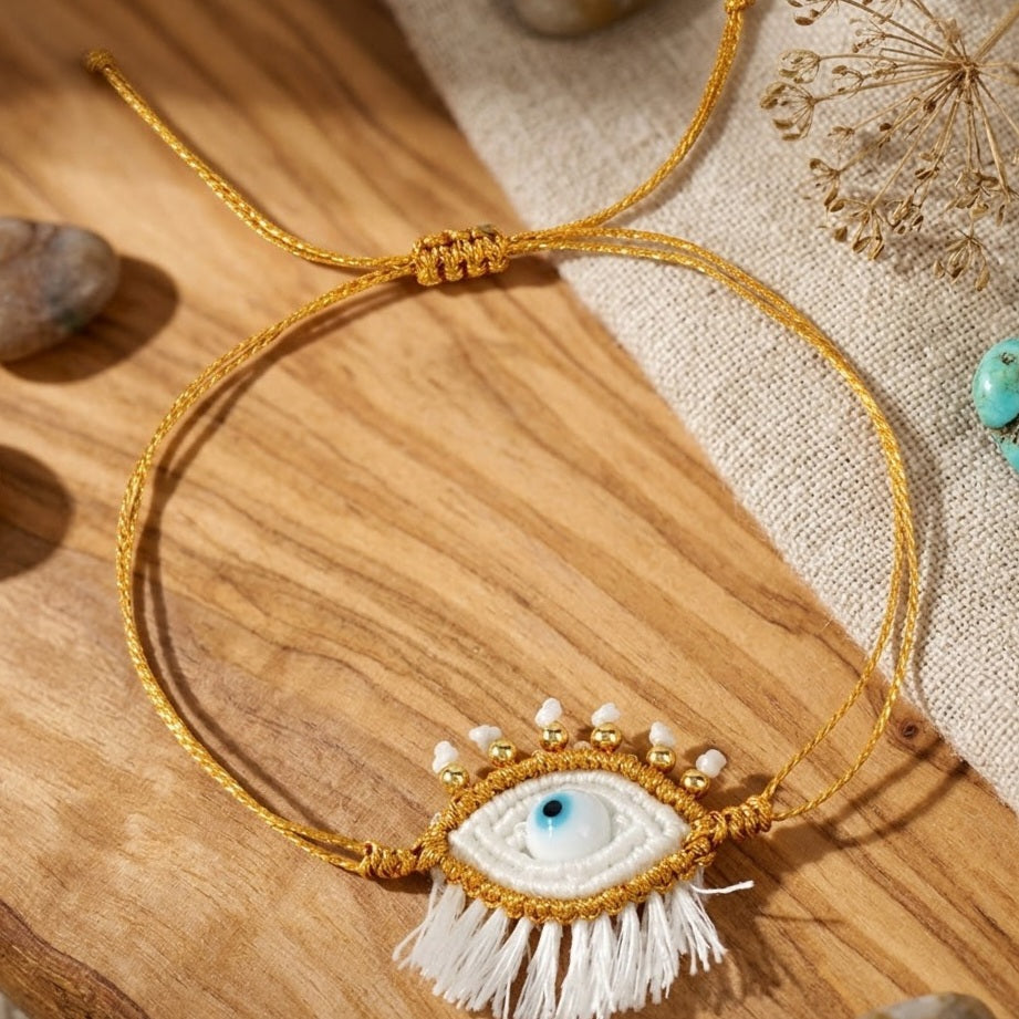 Multi Color Evil Eye Gold Beads Fabric Bracelet For Women Bulk