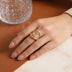 Luxury Multi Row Gold Plated CZ Copper Anti Tarnish Cocktail Ring Bulk