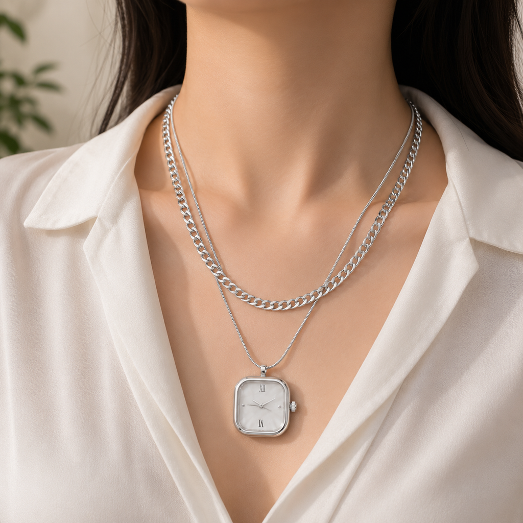 Minimalist Watch Layered Chain Gold Silver Stainless Steel Necklace Bulk