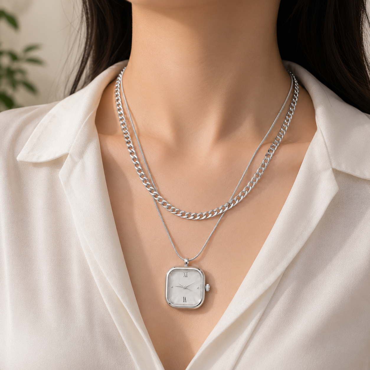 Minimalist Watch Layered Chain Gold Silver Stainless Steel Necklace Bulk