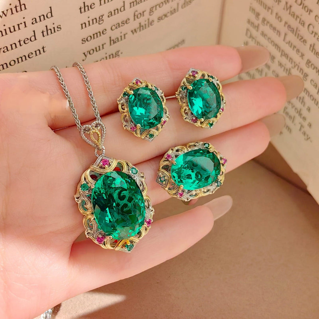 Multi Color Elegant Emerald Oval Gold Silver Copper Necklace Combo Bulk