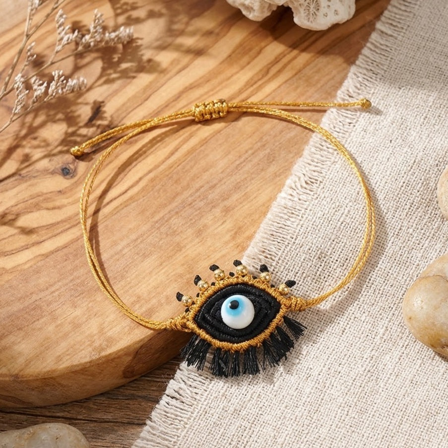 Multi Color Evil Eye Gold Beads Fabric Bracelet For Women Bulk