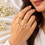 Designer Multi Finger Gold Plated CZ Heart Chain Adjustable Ring Bulk