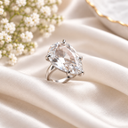 Designer Solitaire Teardrop Silver Rhinestone Copper Cocktail Ring Bulk