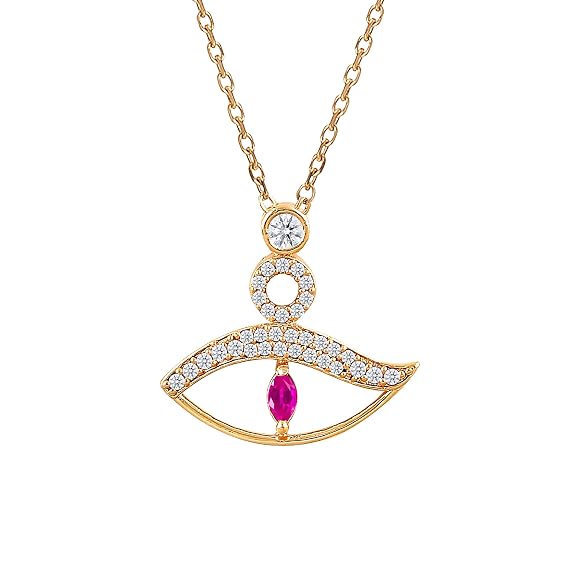 Pink Evil Eye Gold Cubic Zirconia Copper Necklace For Women Bulk