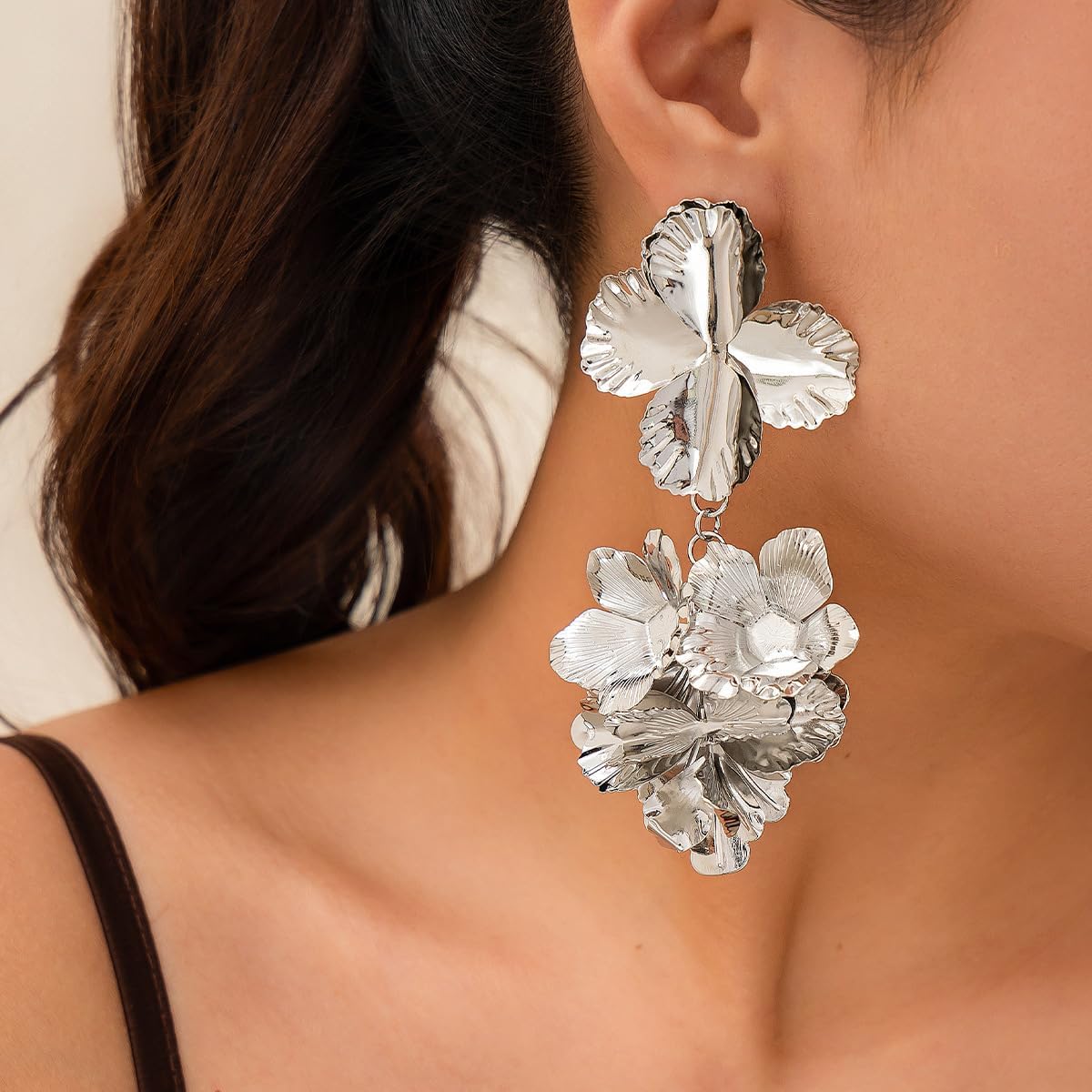 Floral Flower 18K Gold Silver Dangler Earrings For Women Bulk