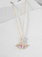 Pink Evil Eye Gold Cubic Zirconia Copper Necklace For Women Bulk