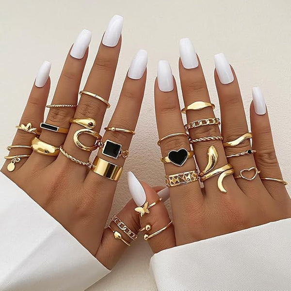 Bulk Black Multi Design Gold Plated Enamel Alloy Adjustable Combo Ring Secondary image