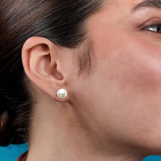 Elegant Round White Rose Silver Gold Pearl Brass Stud Earrings Bulk