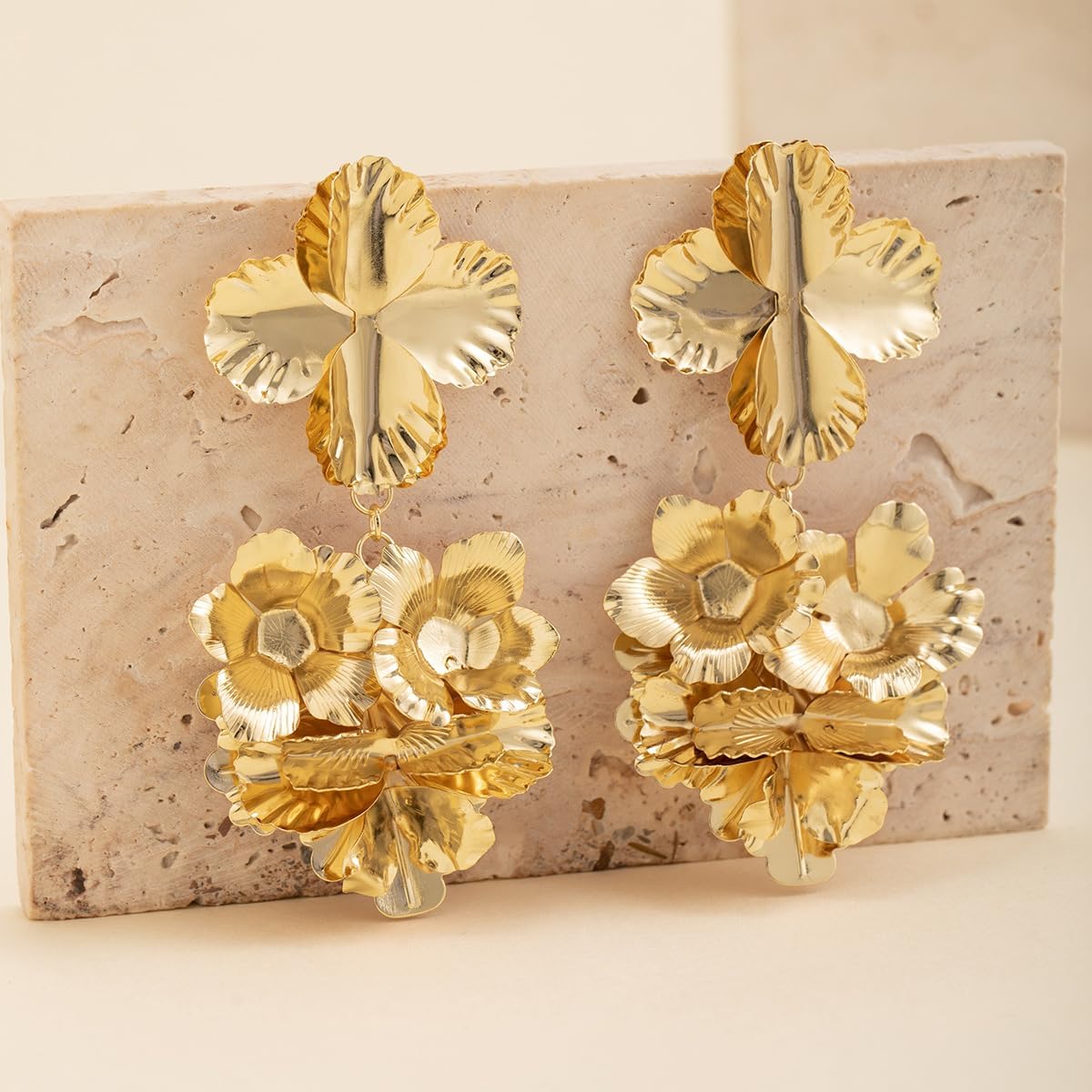 Floral Flower 18K Gold Silver Dangler Earrings For Women Bulk