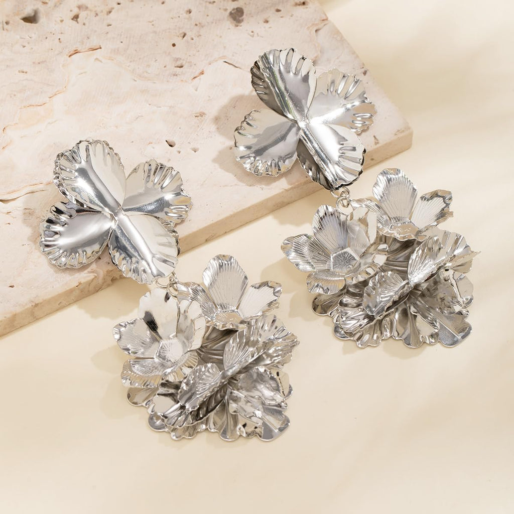 Floral Flower 18K Gold Silver Dangler Earrings For Women Bulk
