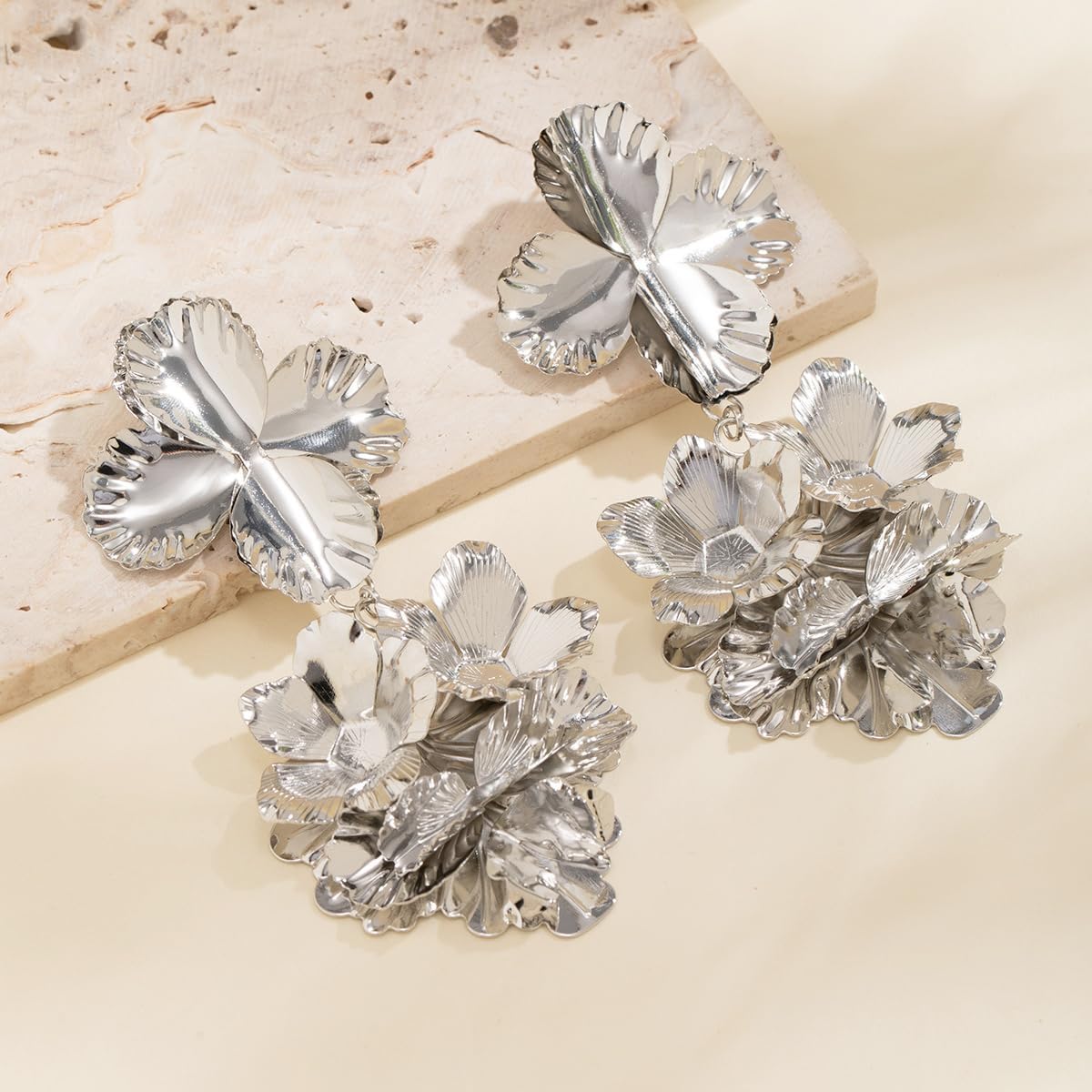 Floral Flower 18K Gold Silver Dangler Earrings For Women Bulk