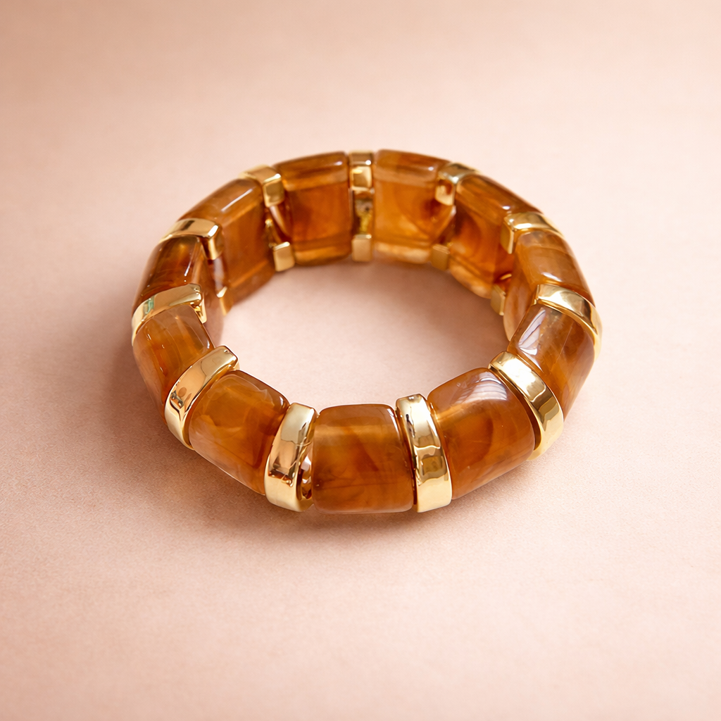 Bulk Brown Stretchable Acrylic Goldn Plain Stainless Steel Bracelet Secondary image