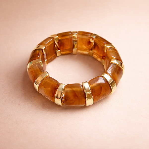 Bulk Brown Stretchable Acrylic Goldn Plain Stainless Steel Bracelet Secondary image