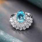 Bulk White Blue Fan Style Silver CZ Copper Adjustable Cocktail Ring
