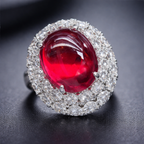 Red Blue Party Wear Oval Silver Plated CZ Copper Cocktail Ring Bulk