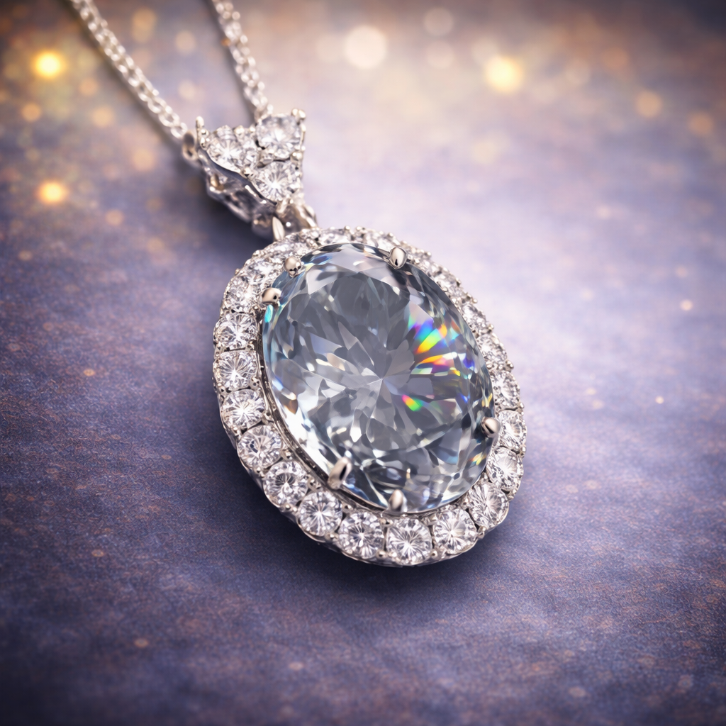 Vintage-Inspired Oval Silver CZ Anti Tarnish Copper Pendant Chain Bulk