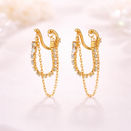 Stylish Gold Plated CZ Stainless Steel Chain Ear Cuff Earrings Bulk