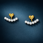White Heart Gold Plated Pearl Alloy Stud Earrings For Women Wholesale