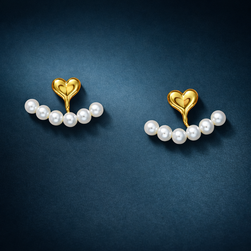 White Heart Gold Plated Pearl Alloy Stud Earrings For Women Wholesale