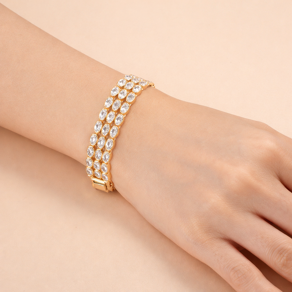 Bulk Luxury Triple Row Marquise Gold Silver Plated CZ Copper Bracelet Main image
