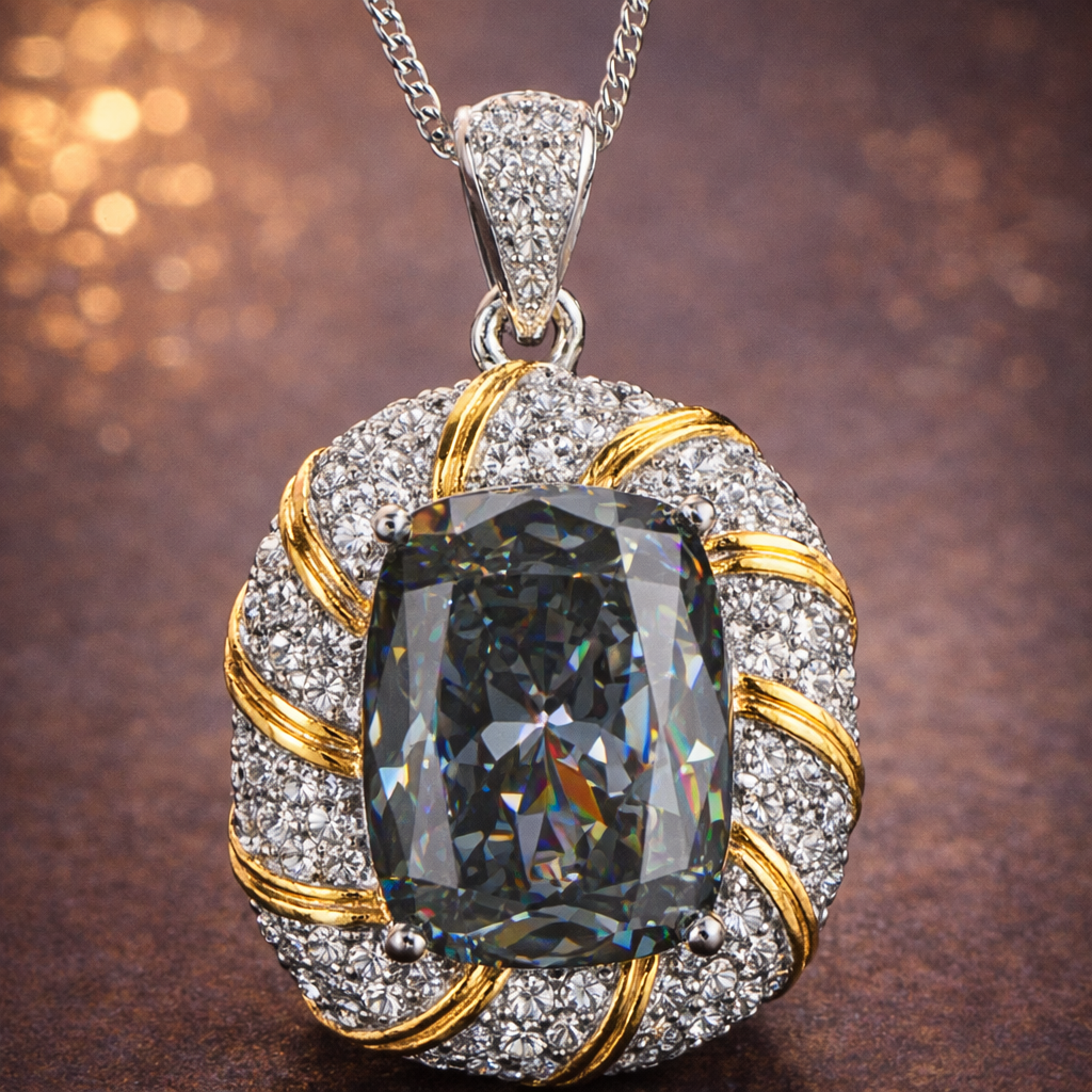 Luxury Cushion Cut Diamond Gold Silver Plated CZ Copper Pendant Bulk