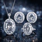 Black Classic Round Cut Silver Plated CZ Copper Necklace Combo Set Bulk