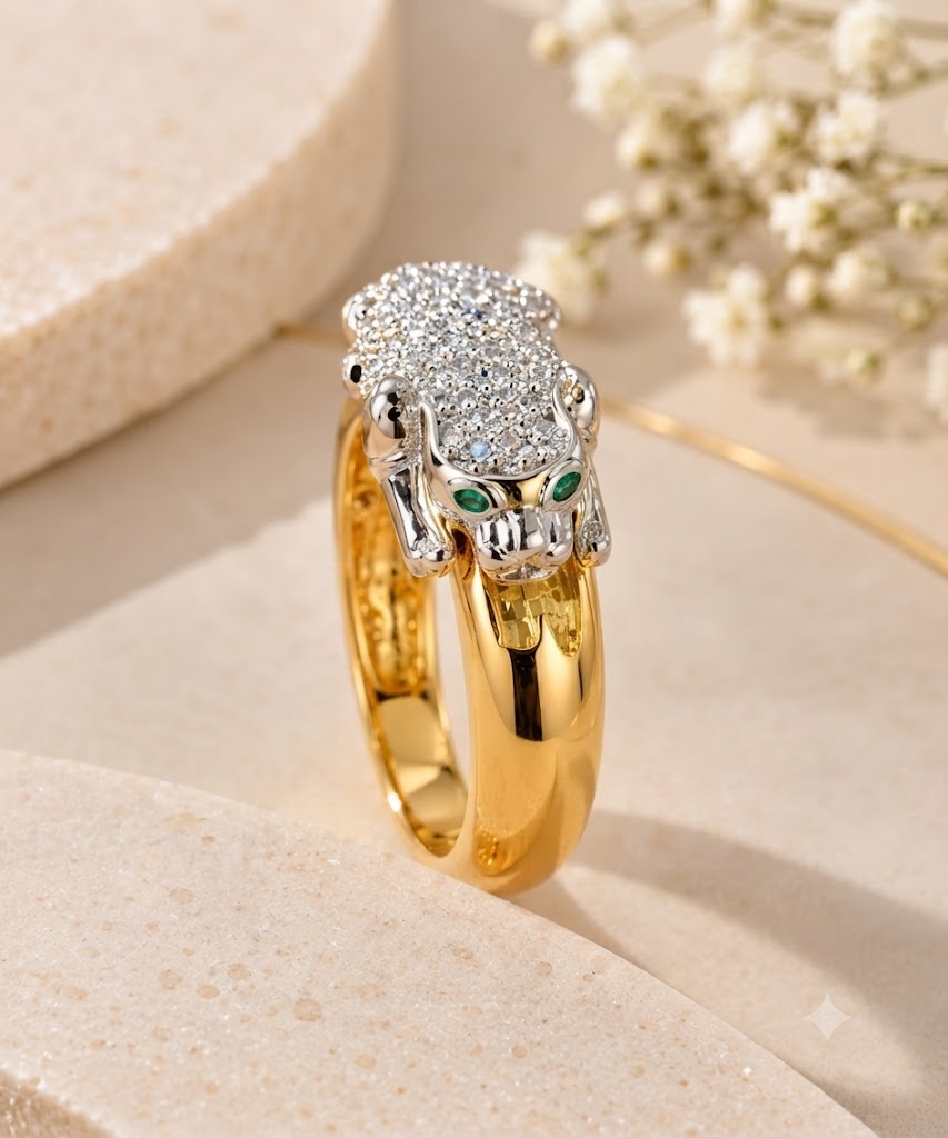 Luxury Panther Gold Silver Plated CZ Copper Adjustable Fancy Ring Bulk