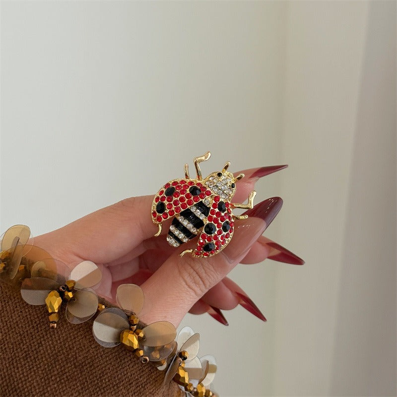 Insect 18K Gold Red Black White Crystal CZ Free Size Ring Bulk