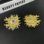 Beaten Finish Big Eyelash Evil Eye Baguette CZ Gold Stud Earring Bulk
