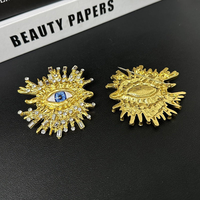 Beaten Finish Big Eyelash Evil Eye Baguette CZ Gold Stud Earring Bulk