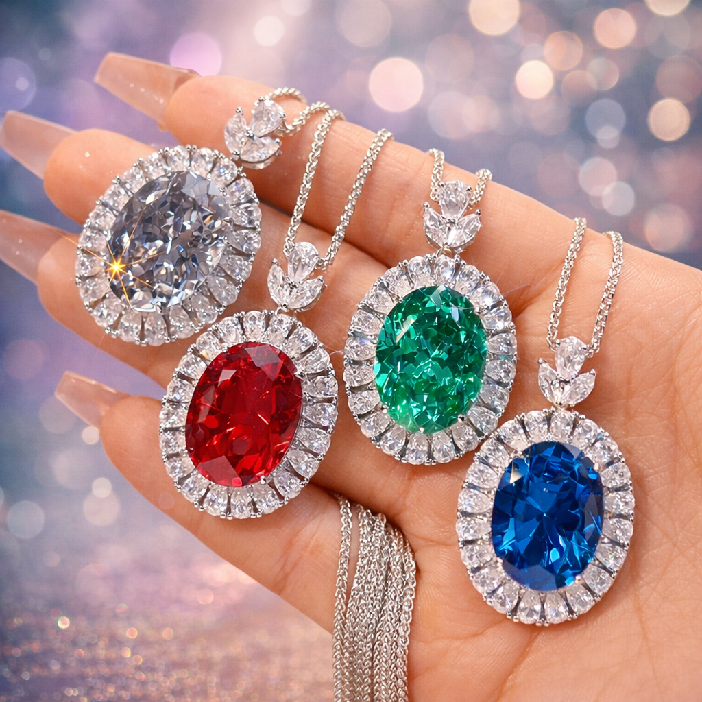 Premium Oval Shape Silver CZ Anti Tarnish Copper Pendant Chain Bulk