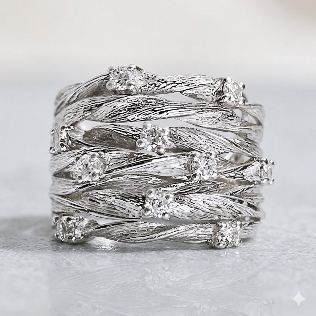Luxury Rustic Style Silver CZ Copper Anti Tarnish Ring For Women Bulk