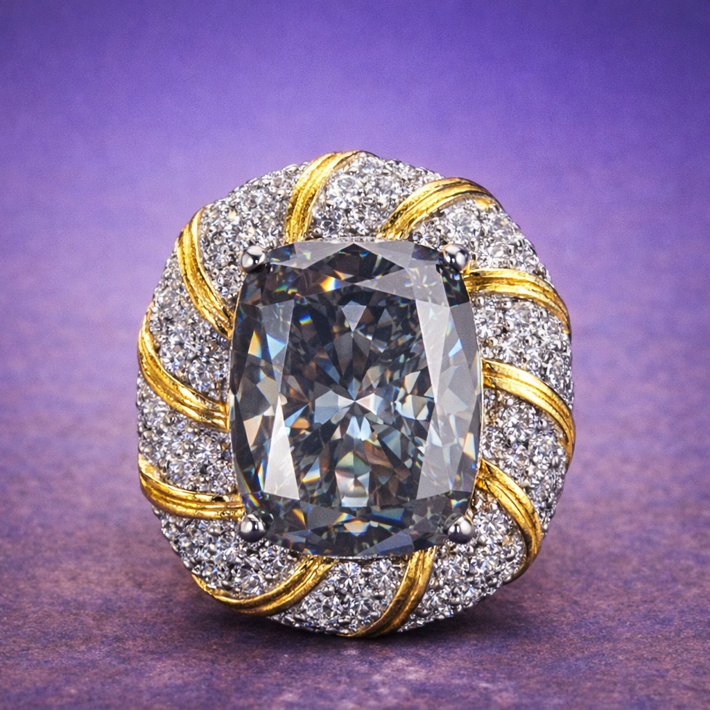 Luxury Cushion Cut Diamond Gold Silver Plated CZ Copper Halo Ring Bulk