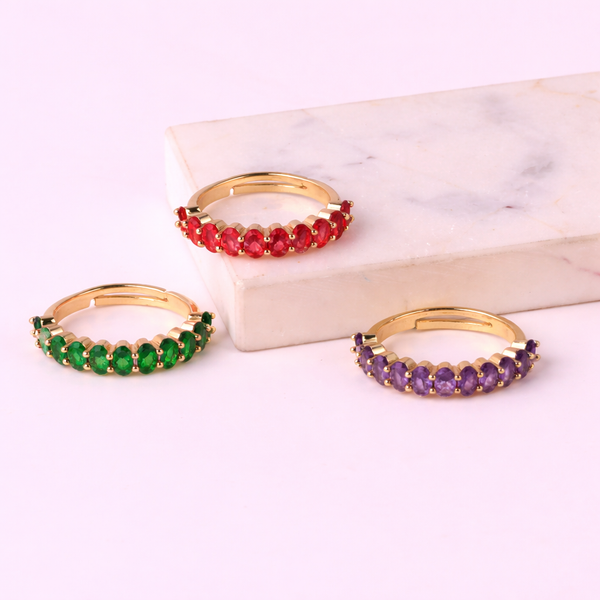 Bulk Green Red Purple Floral Gold CZ Copper Adjustable Eternity Ring Main image