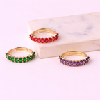 Bulk Green Red Purple Floral Gold CZ Copper Adjustable Eternity Ring