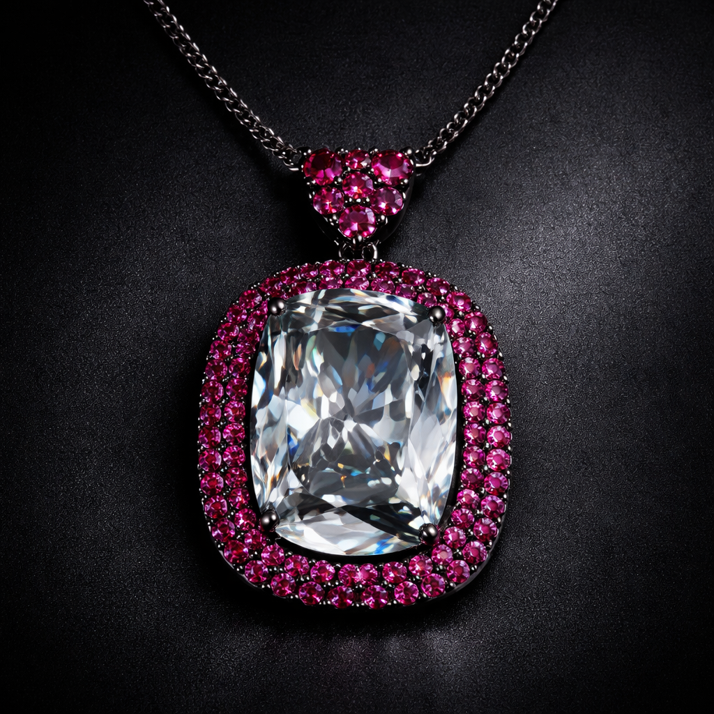 Luxury Emerald Cut Black CZ Anti Tarnish Copper Pendant Chain Wholesale