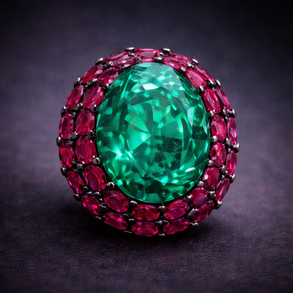Elegant Oval Cut Emerald Black CZ Copper Anti Tarnish Halo Ring Bulk