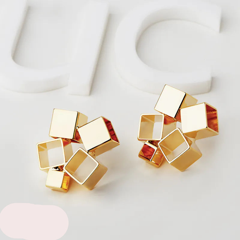 Square Gold Plain Anti Tarnish Stainless Steel Stud Earrings Bulk
