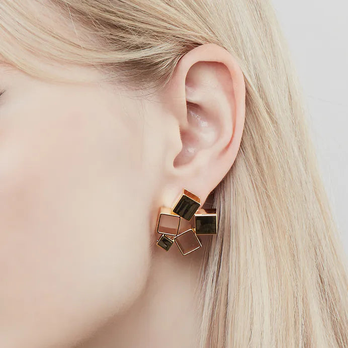Square Gold Plain Anti Tarnish Stainless Steel Stud Earrings Bulk