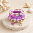 Purple Shell & Starfish Layered Gold Plated Beads Alloy Bracelet Bulk