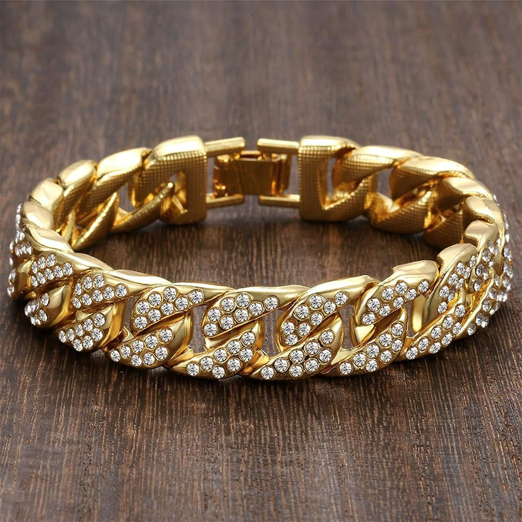 Hip Hop Iced Out Cuban Curb Rhinestone CZ Gold Bracelet Bulk