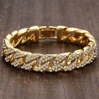 Hip Hop Iced Out Cuban Curb Rhinestone CZ Gold Bracelet Bulk