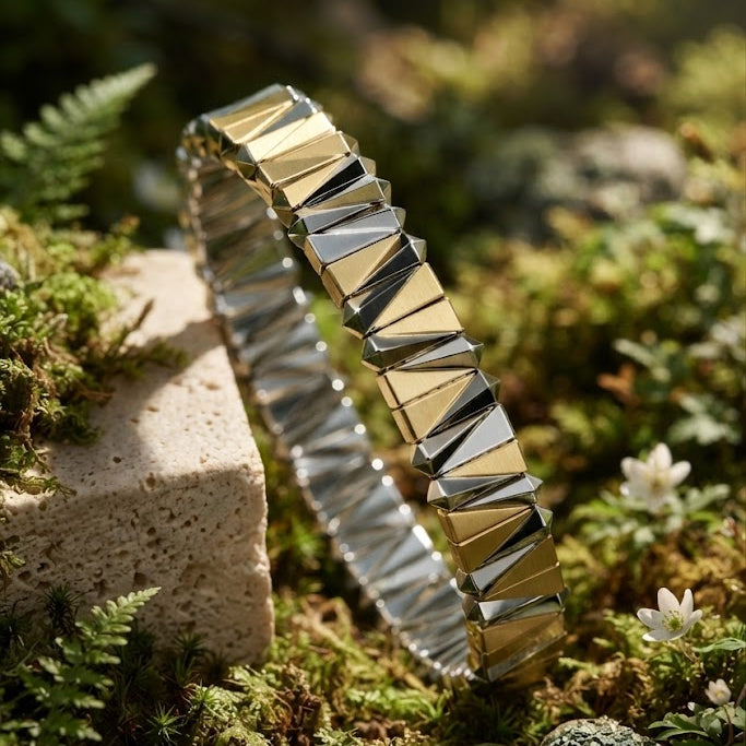 Designer Geometric Stretchable Gold Silver Plated Copper Bracelet Bulk