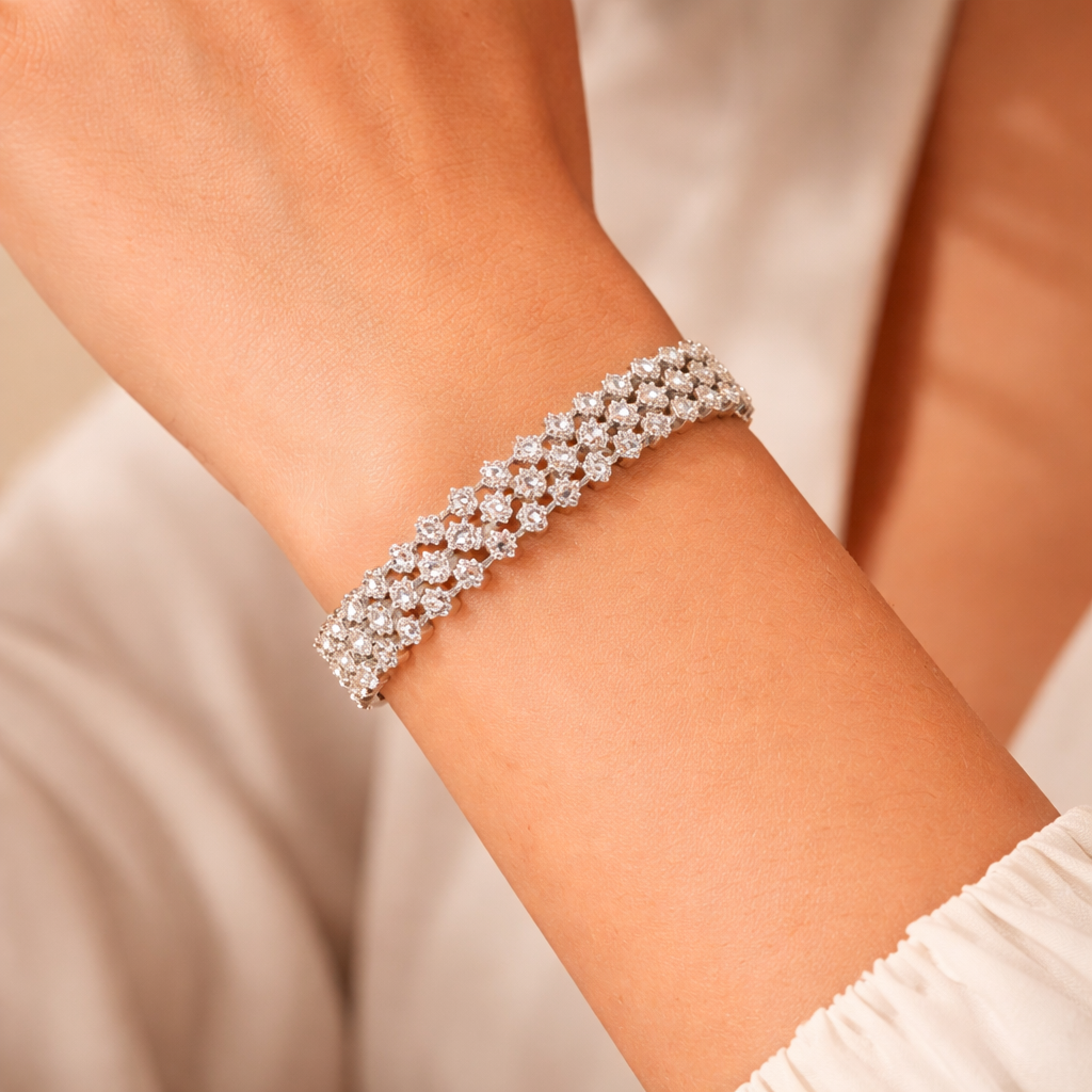 Bulk Star Line Round Cut Gold Silver CZ Anti Tarnish Copper Bracelet