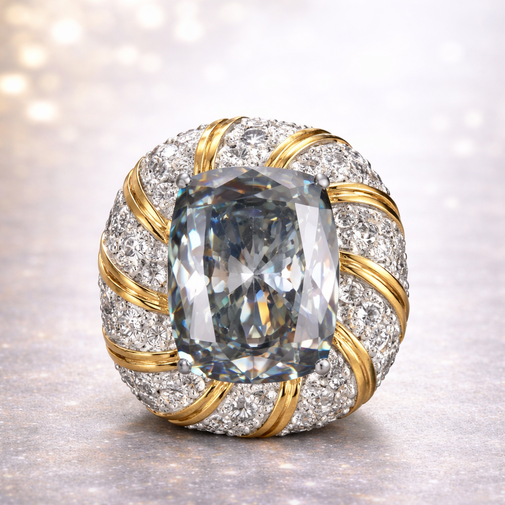 Luxury Cushion Cut Diamond Gold Silver Plated CZ Copper Halo Ring Bulk Secondary image