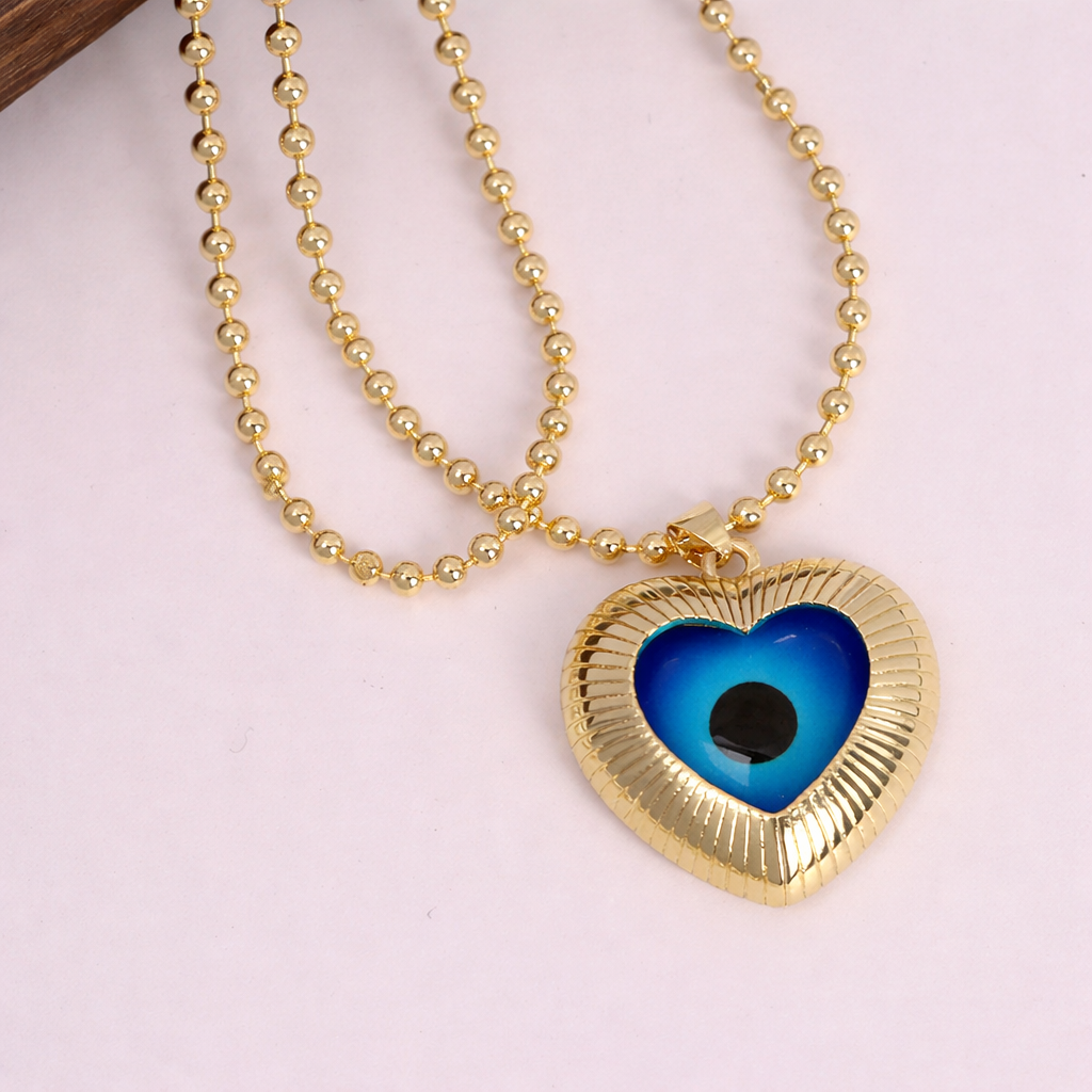 Blue Evil Eye Heart Gold Plated Anti Tarnish Copper Pendant Chain Bulk Secondary image