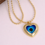 Blue Evil Eye Heart Gold Plated Anti Tarnish Copper Pendant Chain Bulk
